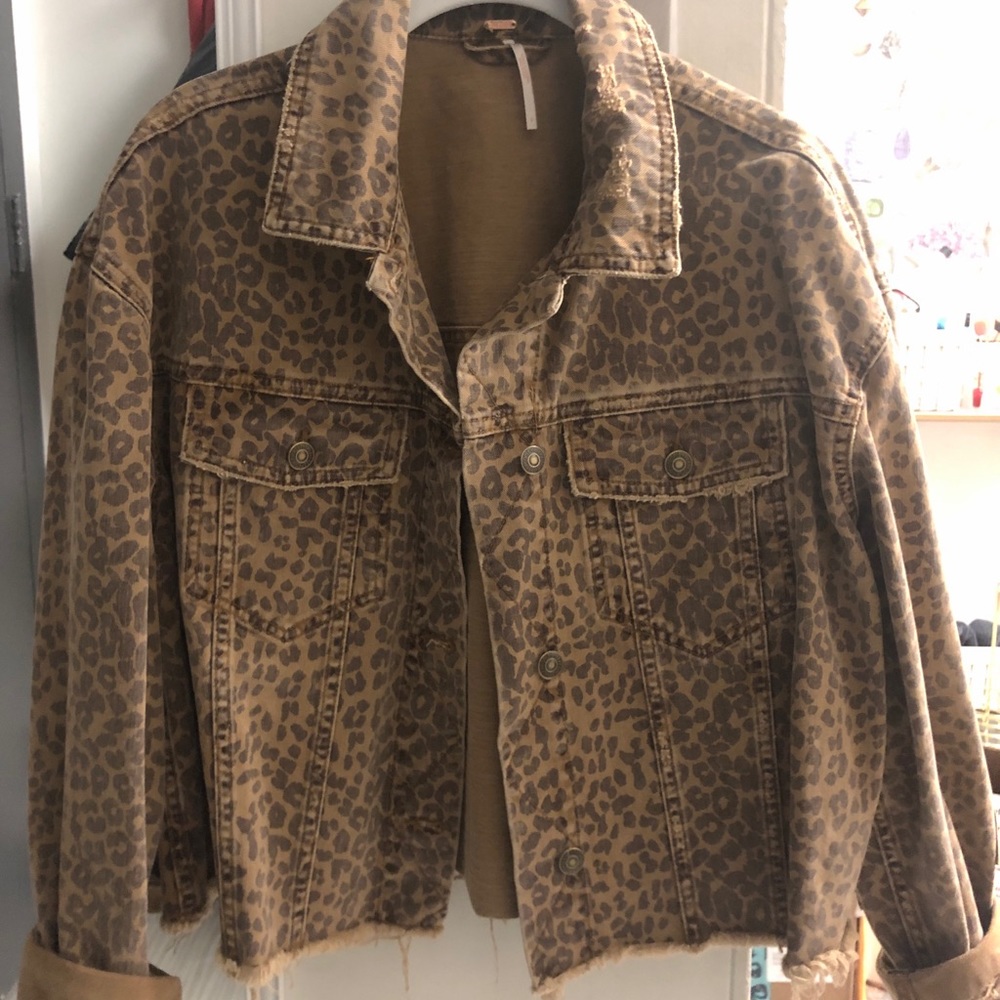 Free People Cropped Leopard Print Jacket